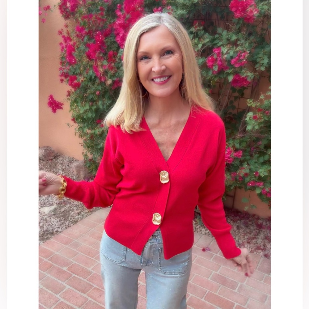NWT Red Sweater with Button Detail-S - Picture 4 of 17